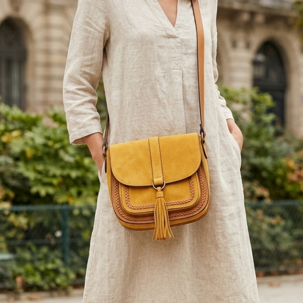 Promod Stylish Ochre Yellow Crossbody Bag